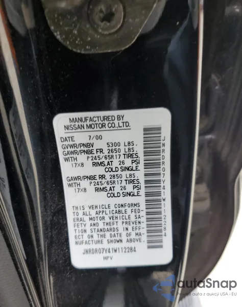 2001 Infiniti Qx4 из США, поврежденный, VIN JNRDR07Y41W112284